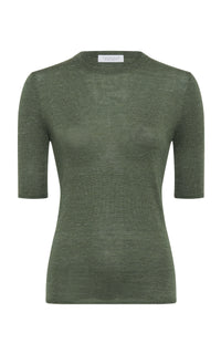 Chryse Knit T-Shirt in Olive Cashmere Silk with Hemp