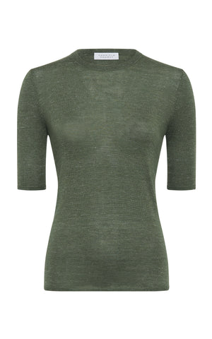 Chryse Knit T-Shirt in Olive Cashmere Silk with Hemp