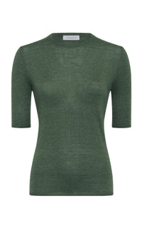 Chryse Knit T-Shirt in Olive Cashmere Silk