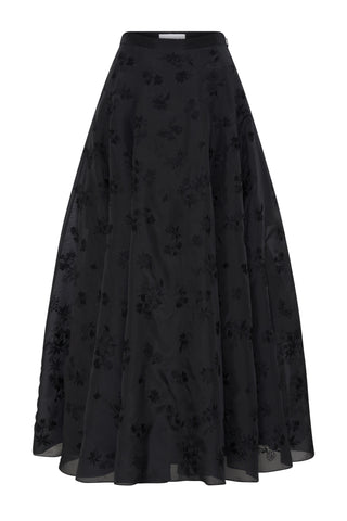Black Embroidered Silk Organza Sonya Maxi Skirt - Flat Lay | Gabriela Hearst