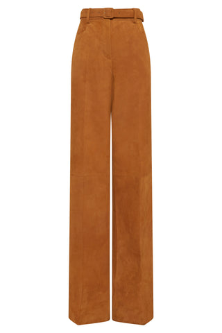 Cashew Goat Suede Wide-Leg Pants - Front View | Gabriela Hearst