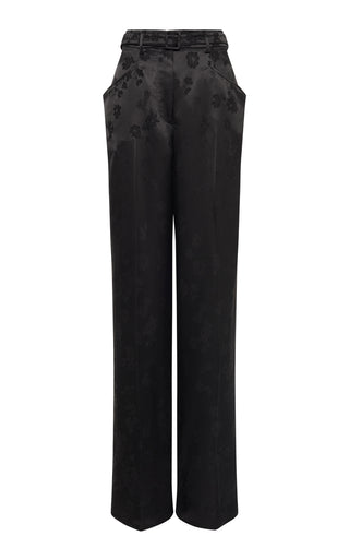Black Embroidered Silk Norman Wide-Leg Pants - Front View | Gabriela Hearst