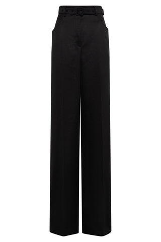 Norman Wide-leg Pant in Black Textured Linen Slub