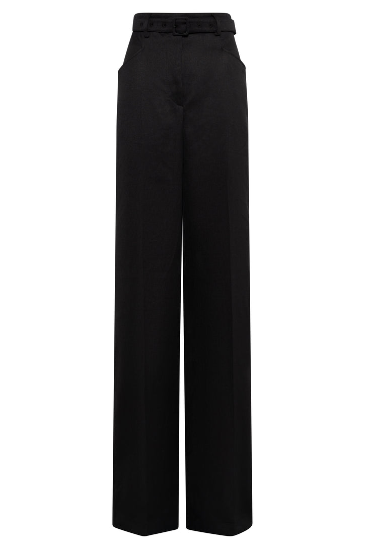 Norman Pant in Black Textured Linen Slub