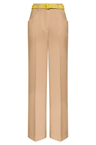 Norman Wide-leg Pant in Camel & Citrine Virgin Wool Crepe