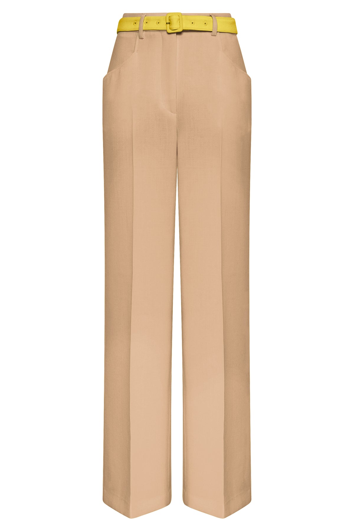 Norman Wide-leg Pant in Camel & Citrine Virgin Wool Crepe