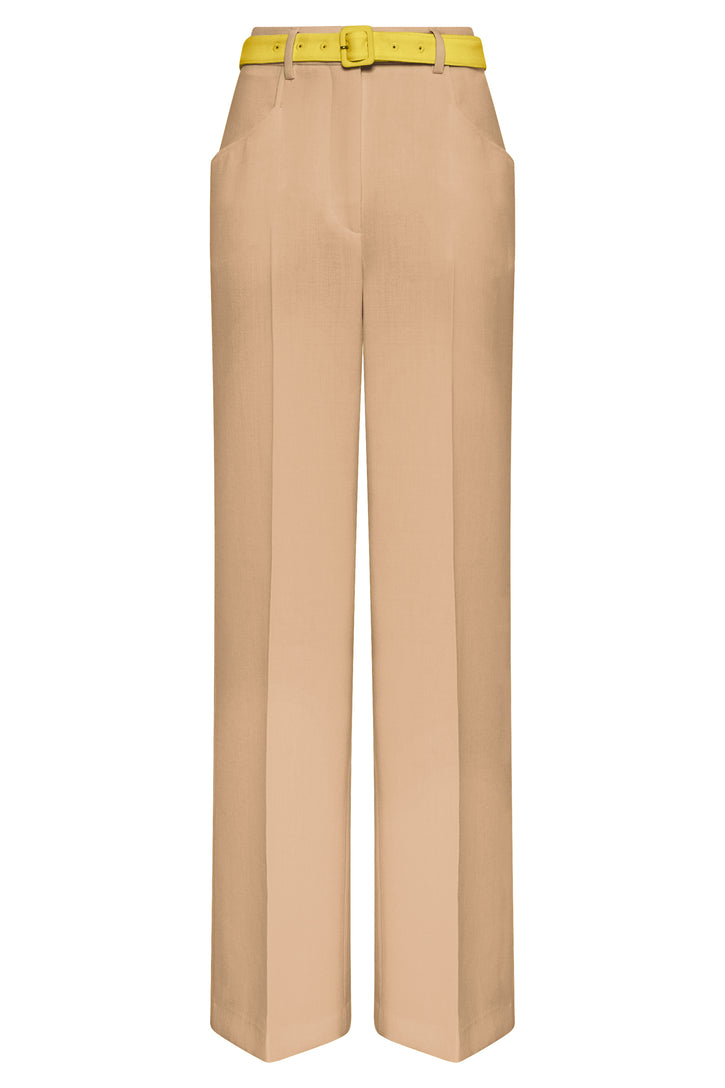 Norman Wide-leg Pant in Camel & Citrine Virgin Wool Crepe