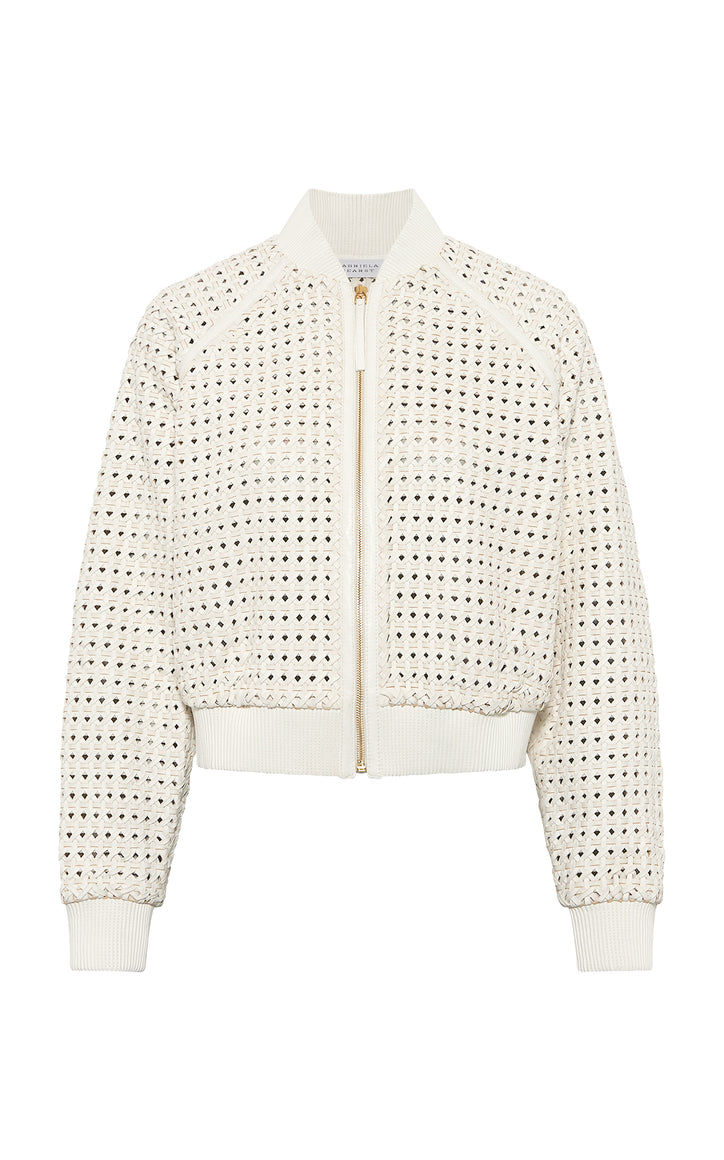 Odin Bomber Jacket in White Woven Leather