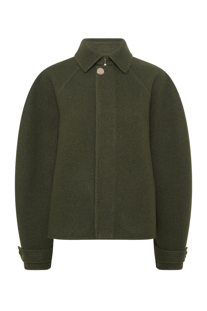 Ombu Cocoon Jacket in Deep Olive Cashmere Felt