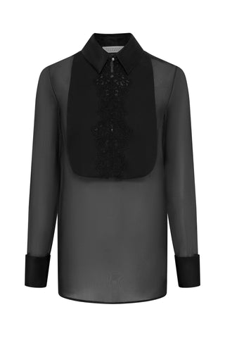 Oriana Blouse In Black Silk Organza
