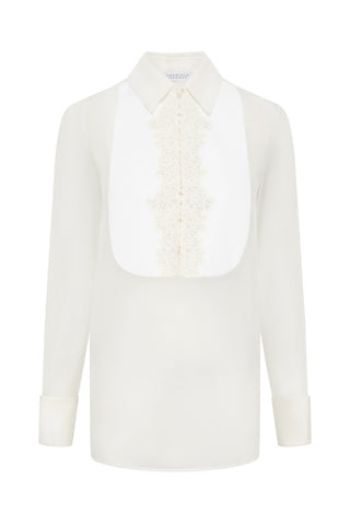 Ivory Silk Organza Oriana Lace Blouse - Front View | Gabriela Hearst