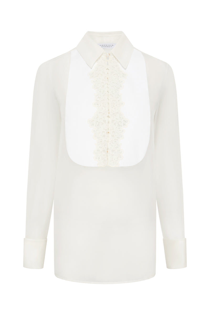 Ivory Silk Organza Oriana Lace Blouse - Front View | Gabriela Hearst