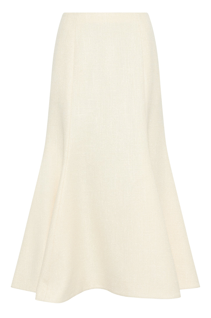 Patterson Skirt in Ivory Virgin Wool Silk Slub