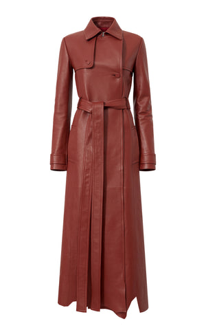 Pavel Raw Cut Trench Coat in Burnt Sienna Soft Leather