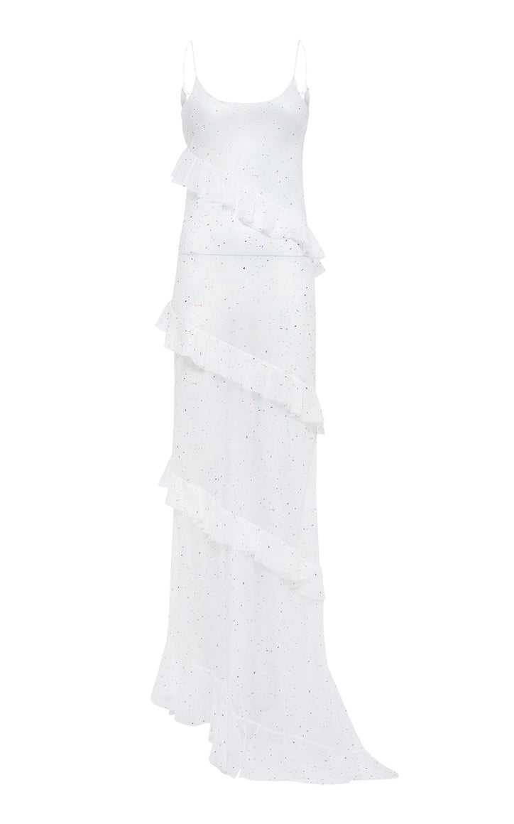 Pearce Slip Maxi Dress in Ivory Multi Speckle Silk Georgette