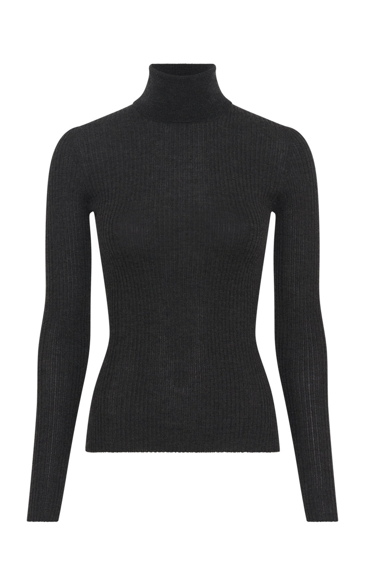 Peppe Knit Turtleneck in Charcoal Cashmere Silk