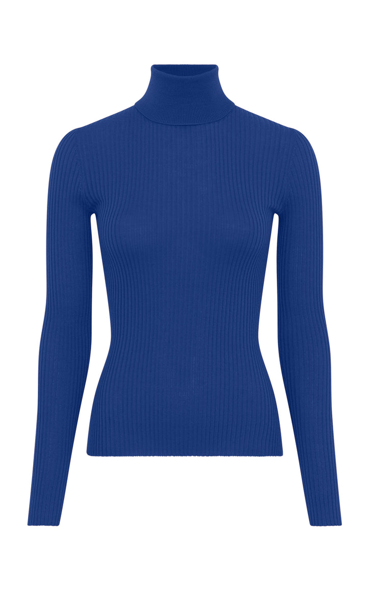 Peppe Knit Turtleneck in Cobalt Cashmere Silk