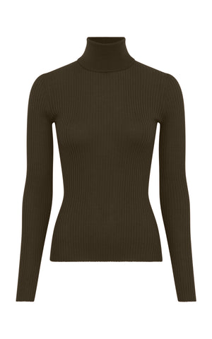 Peppe Knit Turtleneck in Olive Cashmere Silk