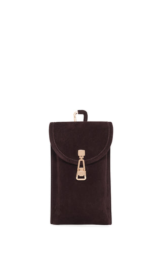 Dark Brown Suede Lenora Sunglasses Pouch - Front View | Gabriela Hearst