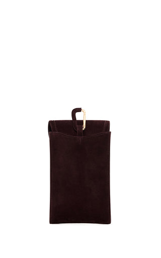Dark Brown Suede Lenora Sunglasses Pouch - Back View with Rose Gold Clasp | Gabriela Hearst