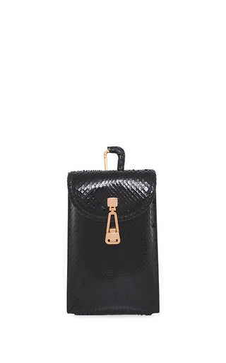 Black Snakeskin Lenora Sunglasses Pouch - Front View with Rose Gold Hardware | Gabriela Hearst