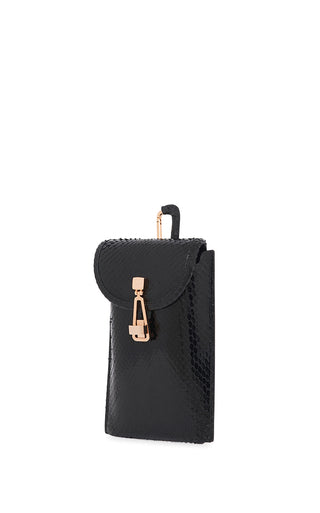 Black Snakeskin Lenora Sunglasses Pouch - Side Angle with Turnlock Closure | Gabriela Hearst