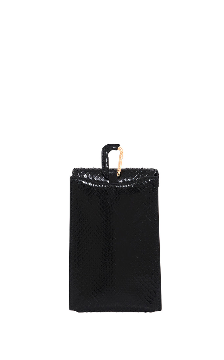 Small Leonora Flap Bag in Black Snakeskin with Sunglasses Pouch