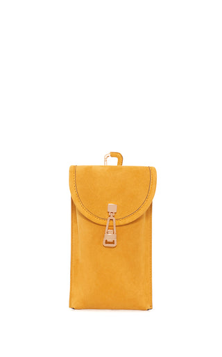 Golden Birch Suede Lenora Sunglasses Pouch - Front View | Gabriela Hearst