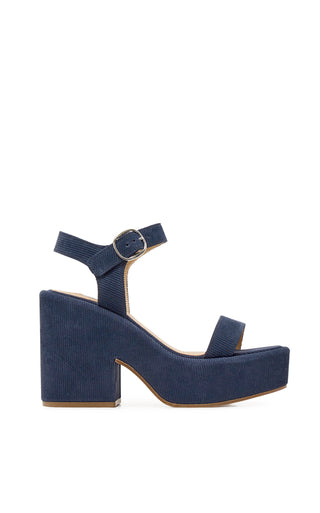Navy Suede Corduroy Iman Platform Sandals - Side Profile | Gabriela Hearst