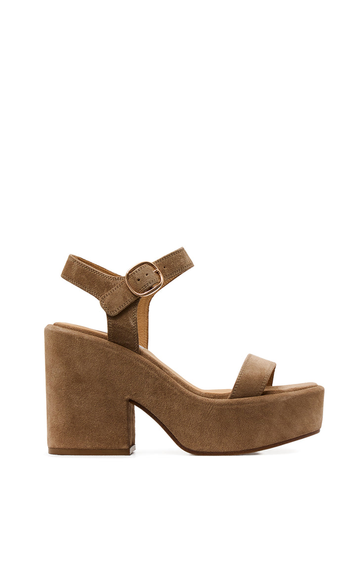 Iman Platform Sandal in Sand Suede