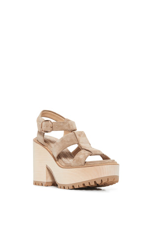Hera Platform Sandal in Sand Suede