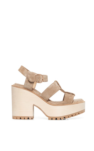 Hera Platform Sandal in Sand Suede