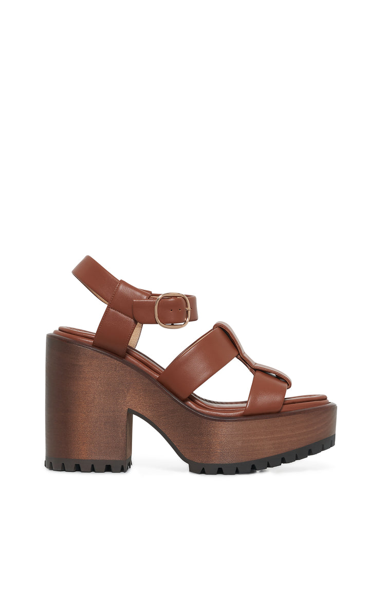 Hera Platform Sandal in Cognac Leather
