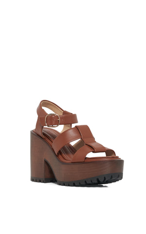 Hera Platform Sandal in Cognac Leather