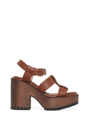 Hera Platform Sandal in Cognac Leather