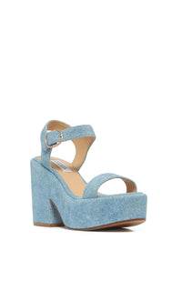 Iman Platform Sandal in Light Blue Suede Denim