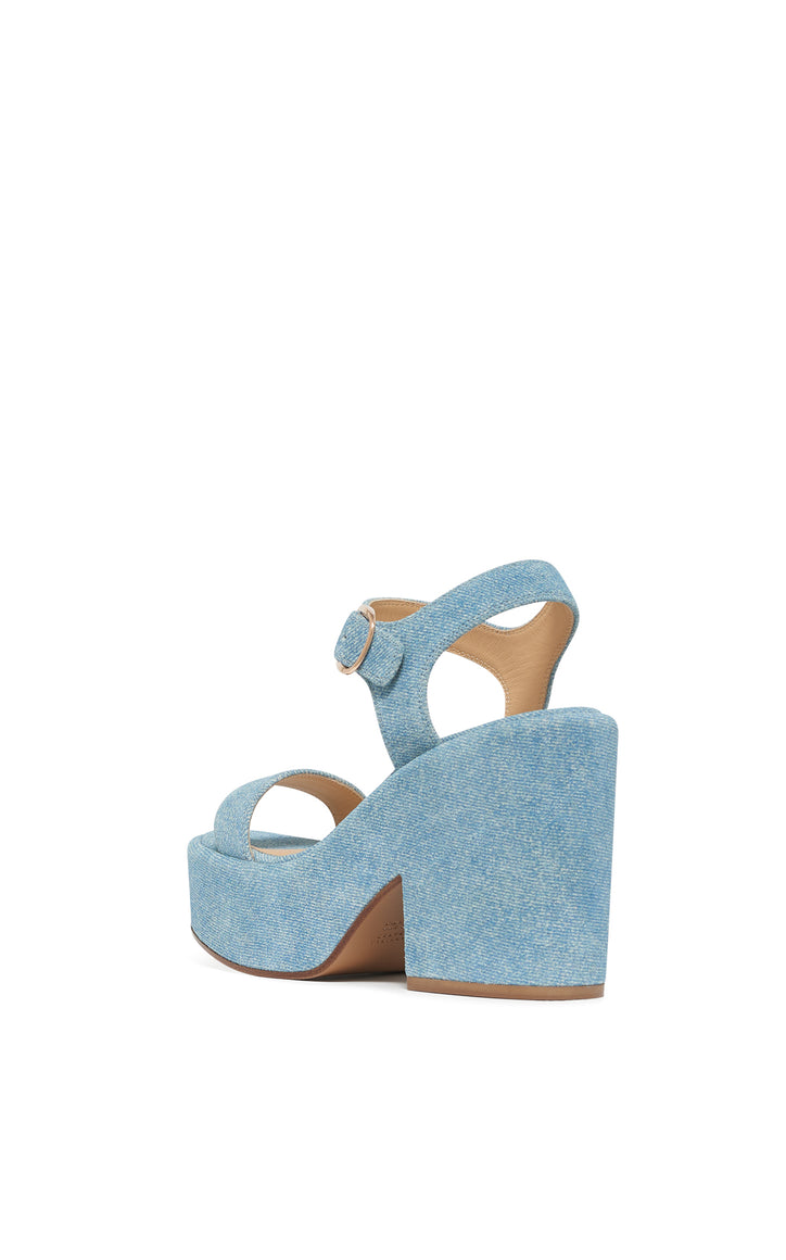 Iman Platform Sandal in Light Blue Suede Denim