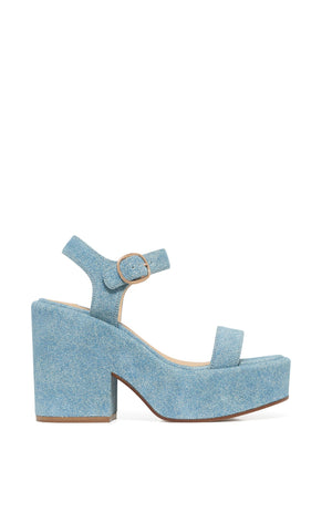 Iman Platform Sandal in Light Blue Suede Denim