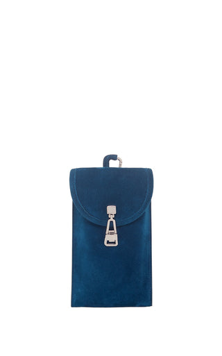 Navy Suede Lenora Sunglasses Pouch - Front View | Gabriela Hearst