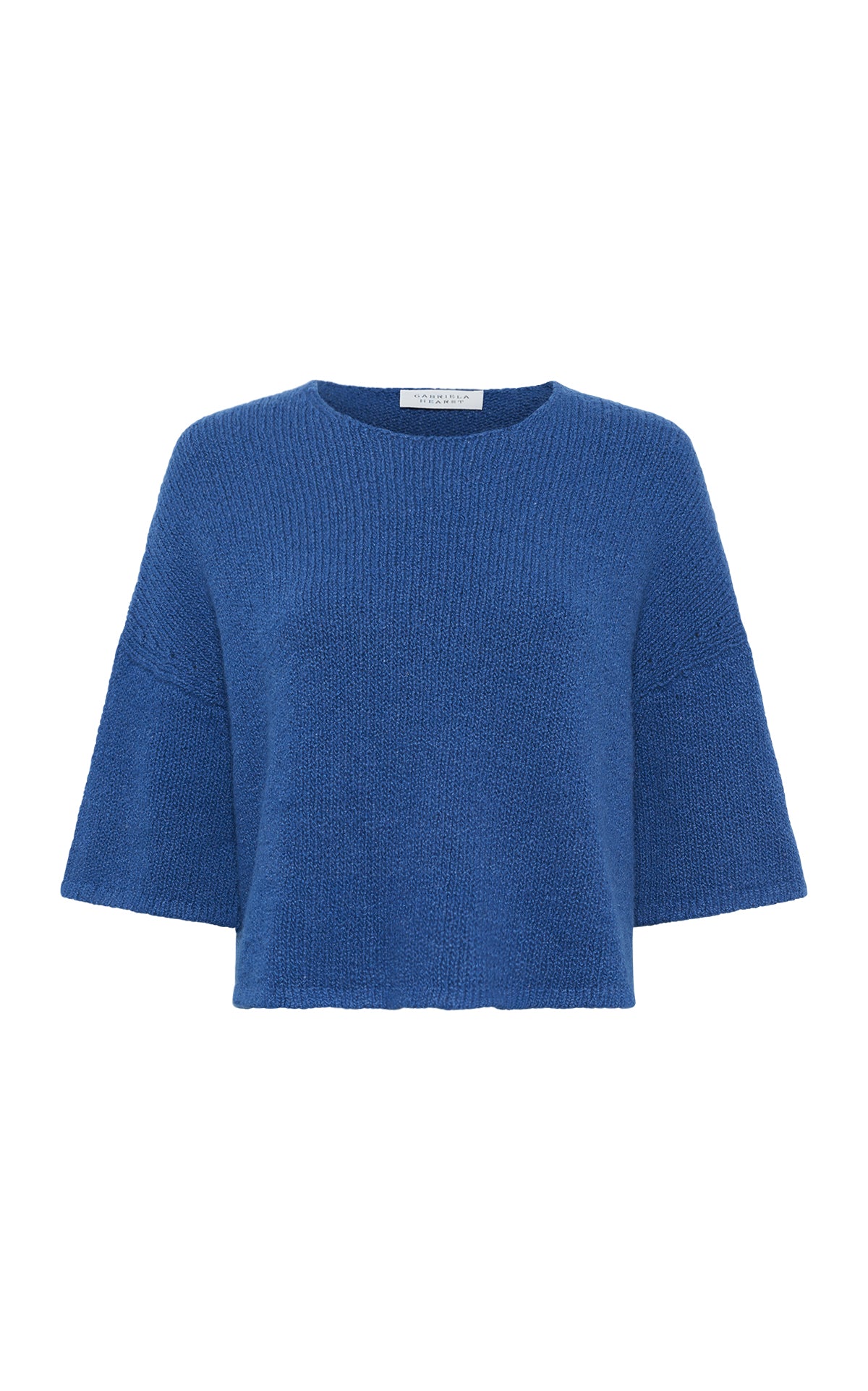 Pomona Cropped Knit T-Shirt in Dark Blue Denim Cashmere