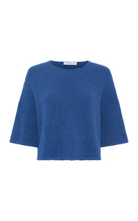 Pomona Cropped Knit T-Shirt in Dark Blue Denim Cashmere