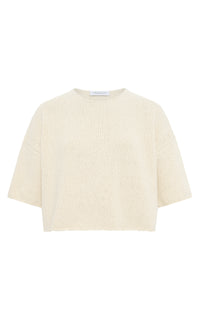 Pomona Cropped Knit T-Shirt in Ivory Cashmere