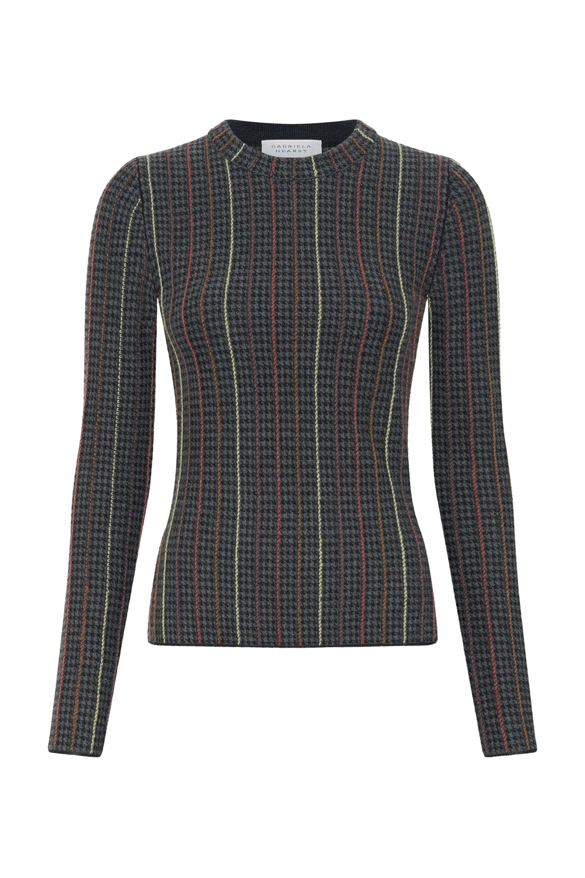 Pons Knit Sweater in Charcoal Multi Wool Silk Cashmere Houndstooth