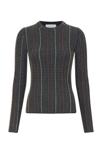 Pons Knit Sweater in Charcoal Multi Wool Silk Cashmere Houndstooth