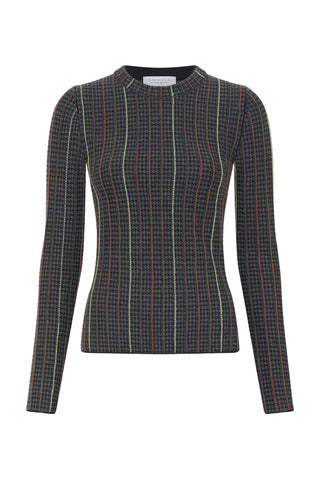 Pons Knit Sweater in Charcoal Multi Cashmere Silk Houndstooth