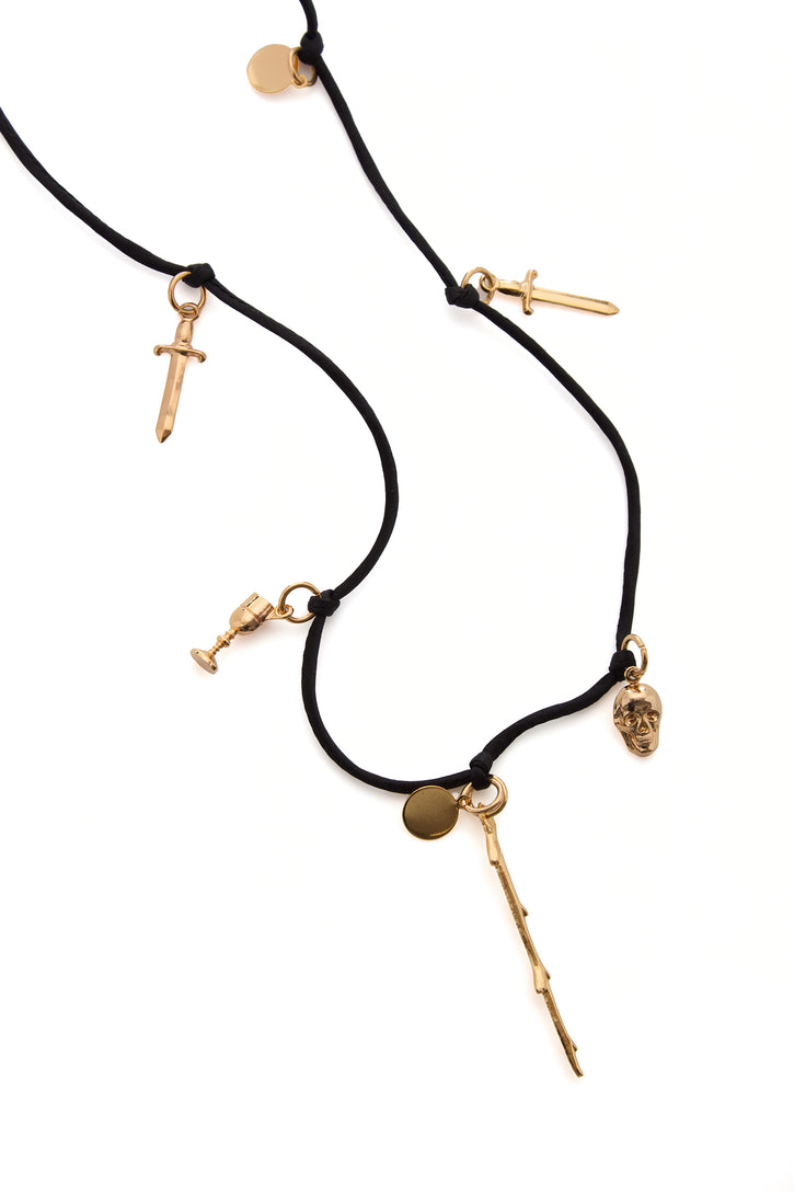 Charm Necklace in Black Silk