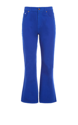 Cobalt Recycled Cotton Ezra Bootcut Jeans - Flat Lay | Gabriela Hearst