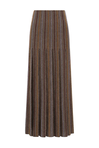 Prism Knit Skirt in Camel Multi Cashmere Silk Houndstooth