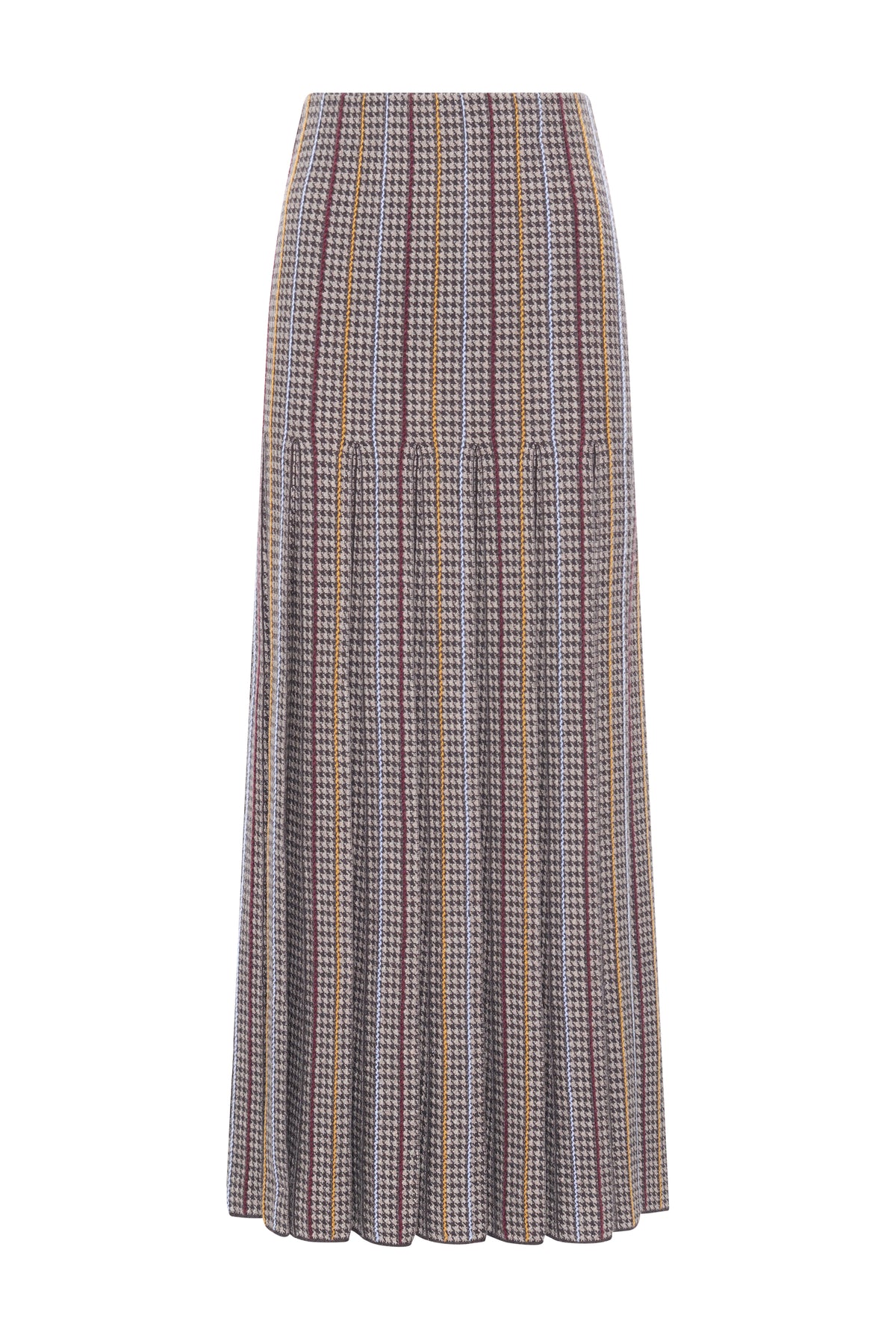 Prism Knit Skirt in Camel Multi Wool Silk Cashmere Houndstooth