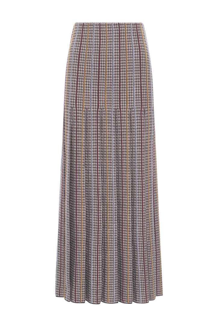Prism Knit Skirt in Camel Multi Cashmere Silk Houndstooth